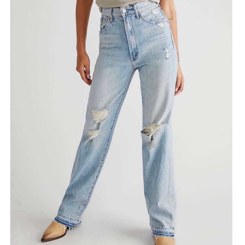 MOTHER High Waisted Tunnel Vision Sneak Undone Hem Straight Leg Jeans, Size 25